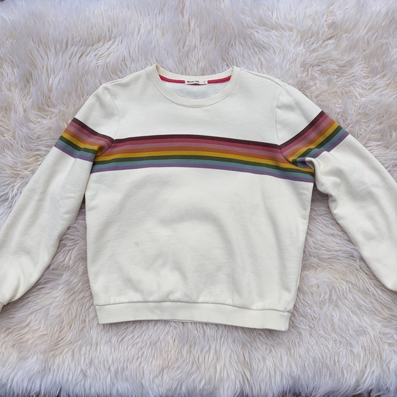 Marine Layer Sweaters - Marine Layer Cream Crewneck Sweater with Rainbow Stripes
